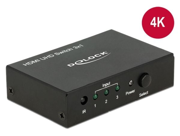 Delock HDMI UHD Switch 3 x HDMI in > 1 x HDMI out 4K - Video/audio switch - 3 x HDMI - stasjonær