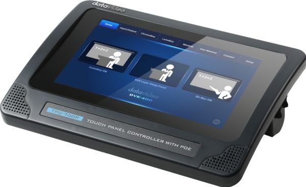 DataVideo TPC-700P, 17,8 cm (7"), 800 x 480 piksler, Sort, Berøringskontroll, IEEE 802.3af, DC