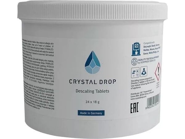 Crystal_Drop Avkalkingsflik for kaffemaskin. Krystalldråpe, 12 sykluser