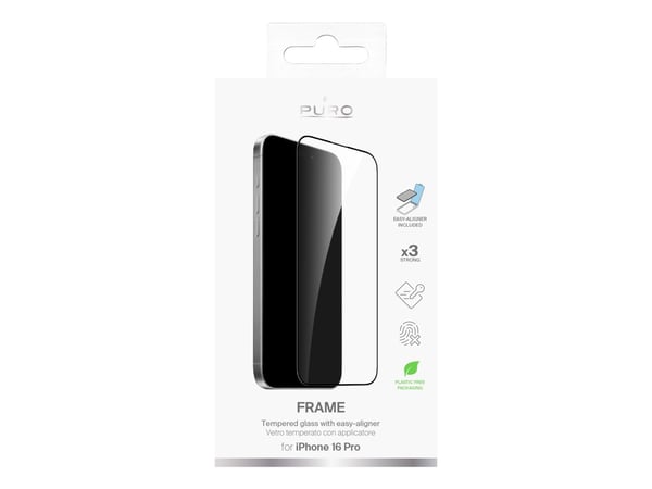 PURO PUSDGFRAIPHONE16P61, Apple, iPhone 16 Pro, Slagbestandig, Ripebestandig, Knusesikker, Svart, Gjennomsiktig, 1 stykker
