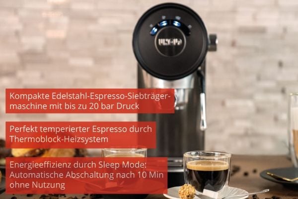 UNOLD Piccopresso - Kaffemaskin med melkeskummer - 20 bar