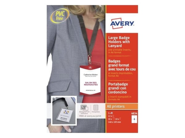 AVERY Zweckform nimilapun tasku, 148x105 mm, läpinäkyvä tekstiilinauha, valmistettu PVC-vapaasta materiaalista, 3 reikää (4834)