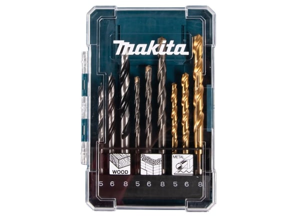 Makita - Borsett - for tre, metall, murverk, murstein - bor, brad-punktsbit - 9 deler - 5 mm, 6 mm, 8 mm