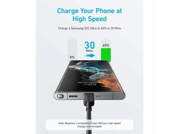 Anker 322, 1,8 m, USB C, USB C, musta