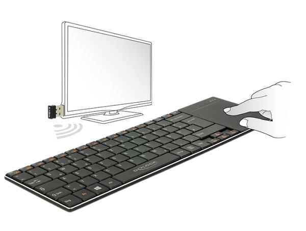 Delock Smart TV - Tastatur - med styreplate - trådløs - 2.4 GHz - Tysk - svart - løsvekt