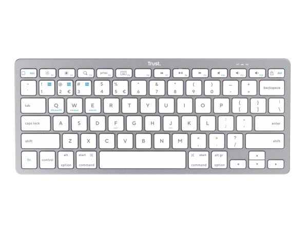 Trust 24651, 75%, Langaton, Bluetooth, Näppäimen saksikytkin, QWERTY, Hopea