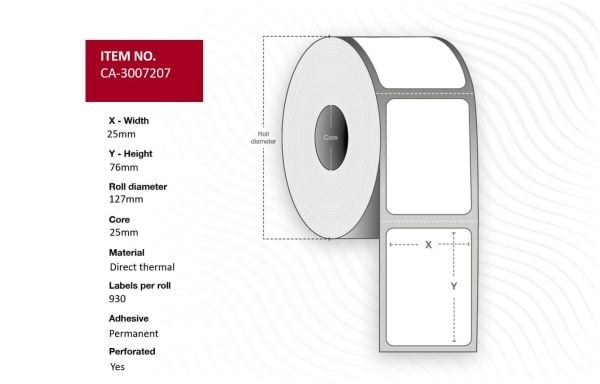 Capture - Permanent häftning - bestruket - perforerad - vit - 25 x 76 mm 11160 etikett (er) (12 rulle/rullar x 930) etiketter (alternativ för: Zebr...