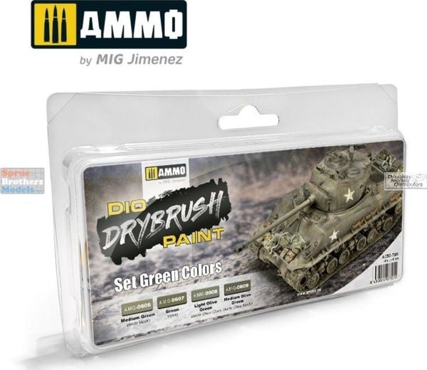 Vallejo Ammo DIO Drybrush Paint - sett med grønne farger