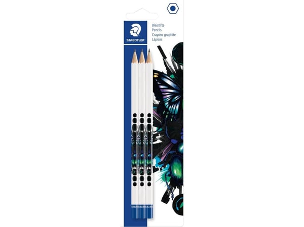 Staedtler 130HBBK3E1, HB, monivärinen, valkoinen, kuusikulmainen, läpipainopakkaus, 3 kpl