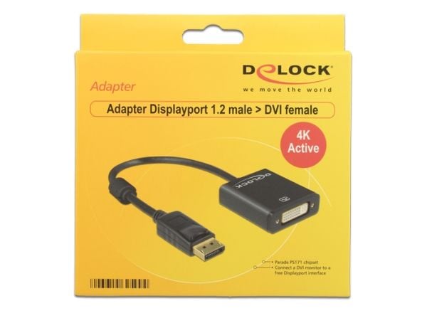 Delock - DisplayPort-adapter - DisplayPort (hann) til DVI-I (hunn) - 20 cm - aktiv - svart