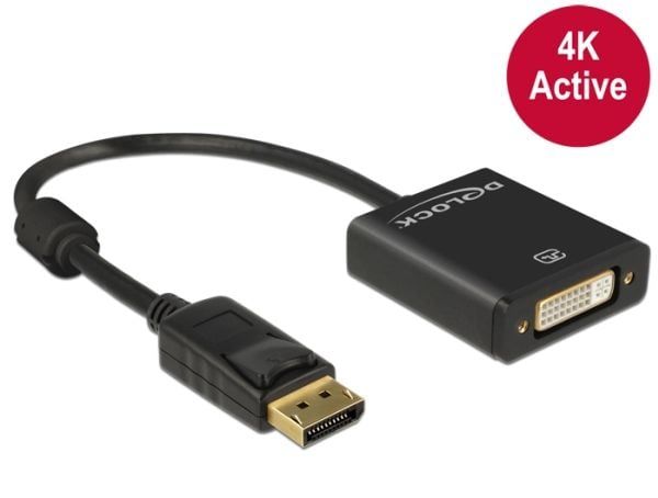 Delock - DisplayPort-adapter - DisplayPort (hann) til DVI-I (hunn) - 20 cm - aktiv - svart