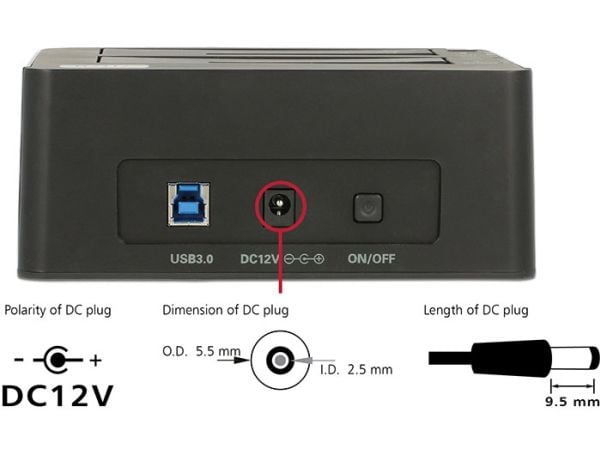 Delock Dual Docking Station SATA HDD > USB 3.0 with Clone Function - Lagringskontrol - 2.5", 3.5" - SATA 6Gb/s - USB 3.0