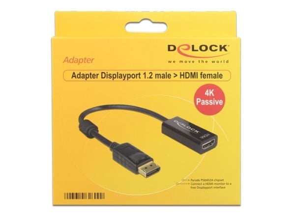 Delock - Video adapter - DisplayPort hann til HDMI hunn - 20 cm - svart - 4K-støtte