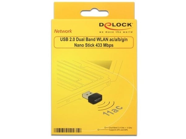 Delock USB 2.0 Dual Band WLAN ac/a/b/g/n Nano Stick - Nettverksadapter - USB 2.0 - Wi-Fi 5 - svart
