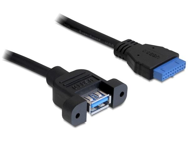 Delock USB 3.0 Pin Header - Intern-til-ekstern USB-kabel - USB-type A (hunn) til 19-pins USB 3.0-plugg (hunn) - 50 cm - svart