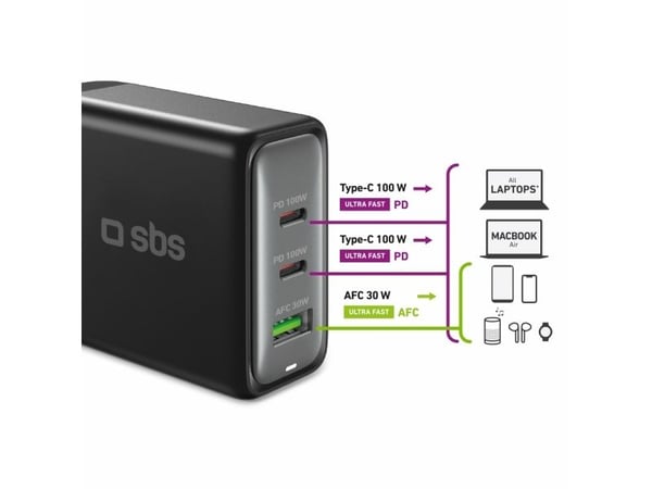 SBS TECHGSTUSB2C100W, Innendørs, AC, Svart