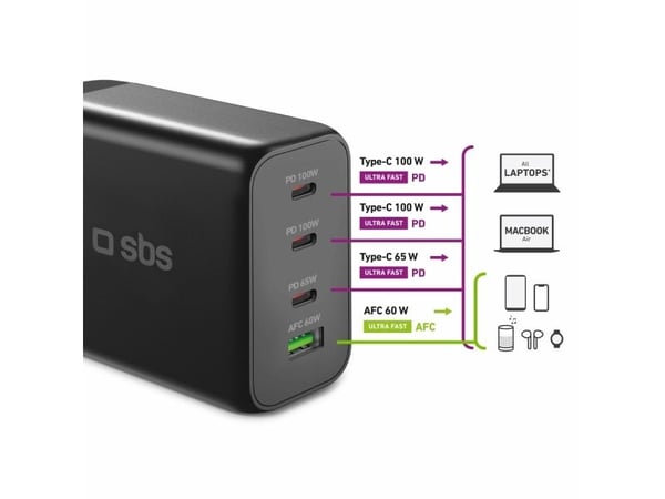 SBS TECHGSTUSB3C200W, Innendørs, AC, Sort