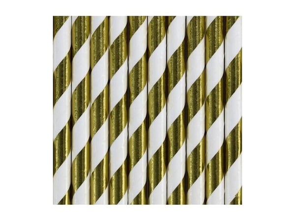 Sugrör av papper med ränder i guldmetallic