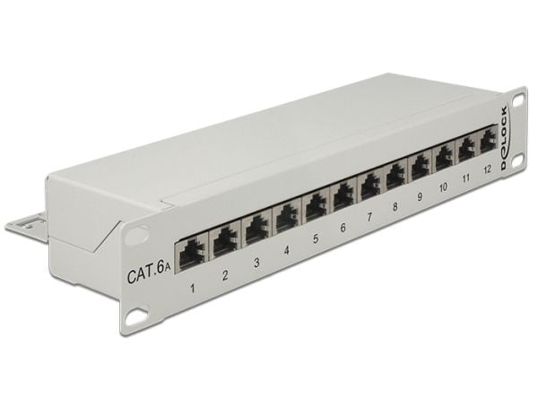 Delock - Koblingspanel - CAT 6a - RJ-45 X 12 - lysegrå, RAL 7035 - 1U - 10"