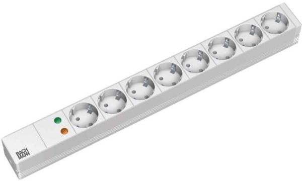 Bachmann 19'''' 2m 8x Schuko H05VV-F 3G 1.50mm², 2 m, Alumiini, Harmaa, Hopea, 8 AC-pistorasia(a)