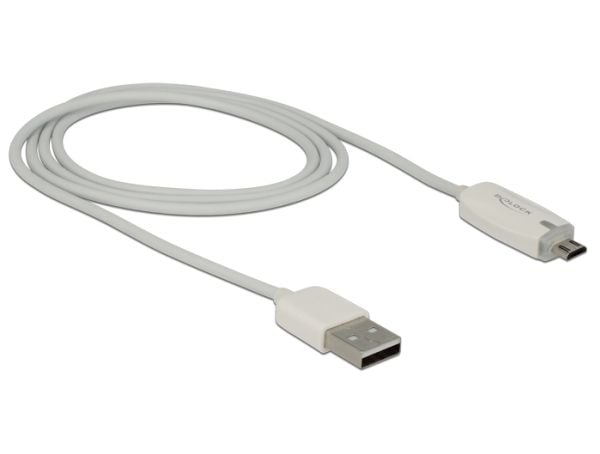 DeLOCK 1m USB 2.0, 1 m, USB A, Micro-USB B, USB 2.0, Uros/uros, Valkoinen