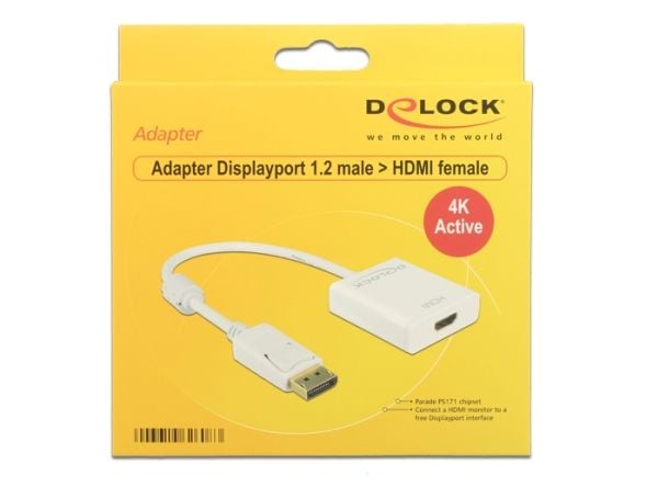 Delock Adapter Displayport 1.2 male > HDMI female 4K Active - Videokonverter - Parade PS171 - DisplayPort - HDMI - hvit - løsvekt