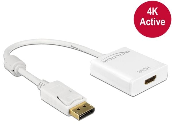 Delock Adapter Displayport 1.2 male > HDMI female 4K Active - Videokonverter - Parade PS171 - DisplayPort - HDMI - hvit - løsvekt