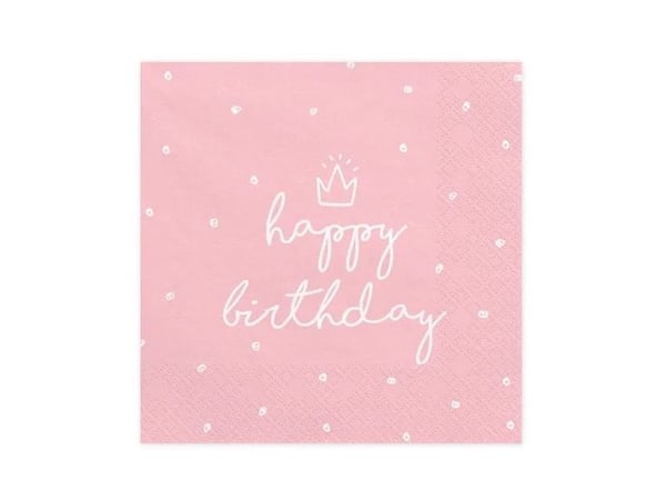 Happy birthday servietter, lyserød