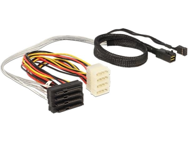 Delock - SAS intern kabel - med sidebånd - SAS 6Gbit/s - 29-pins intern SAS (SFF-8482) (hunn) til 4-pin intern strøm, Mini SAS HD (SFF-8643) (hann)...