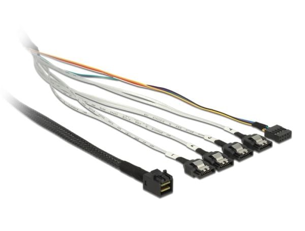 Delock - SAS intern kabel - SAS 6Gbit/s - 4 x Mini SAS HD (SFF-8643) til SATA, sidebånd - 50 cm