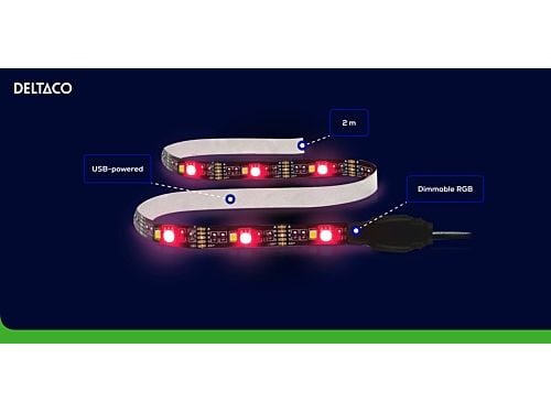 DELTACO SMART HOME - Lysslynge - LED - 60 LEDs/m - RGB-lys - 2 m - svart