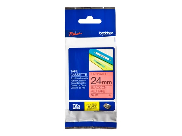 Brother TZe-451 - Standardklebemiddel - svart på rødt - Rull (2,4 cm x 8 m) 1 kassett(er) laminert teip - for Brother PT-D600; P-Touch PT-2430, 360...