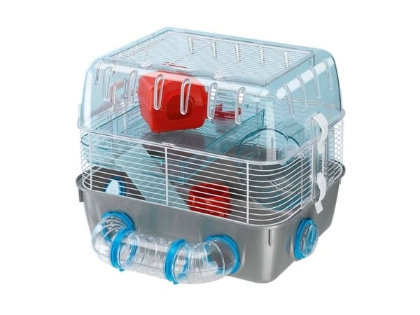 Ferplast COMBI 1 FUN Hamsterbur - Habitat i flera nivåer med tunnelsystem och hjul - 40,5x29,5x32,5cm