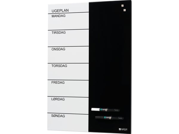 Magnetisk NAGA ugetavle i stål 60x40 cm - dansk tekst