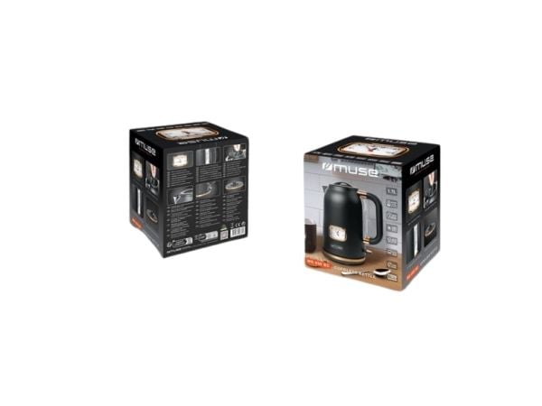 Muse MS-030 BC, 1,7 l, 2200 W, Sort, Rustfritt stål, Vannivåindikator, Trådløs