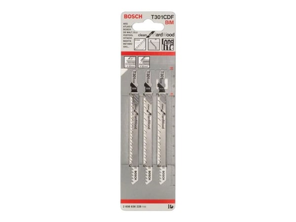 Bosch clean for Hard Wood T 301 CDF - Stikksagblad - for løvtre, abrasive woodworking materials, heltre, bløtt tre, laminerte paneler - 5 deler - T...