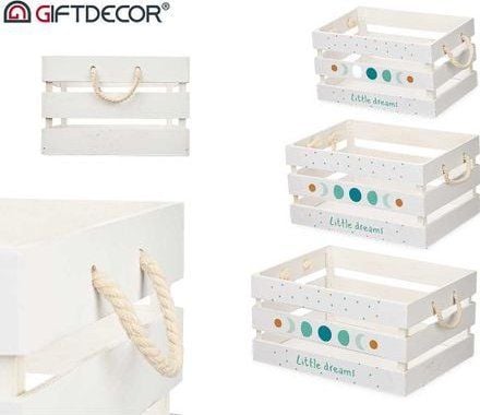 Giftdecor trekasser hvite med håndtak MOON, 3 stk