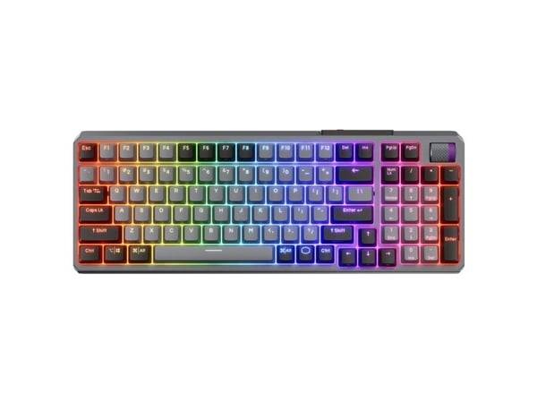 Cooler Master MK770, kaapeli ja langaton, USB + RF langaton + Bluetooth, mekaaninen, QWERTY, RGB LED, musta, harmaa