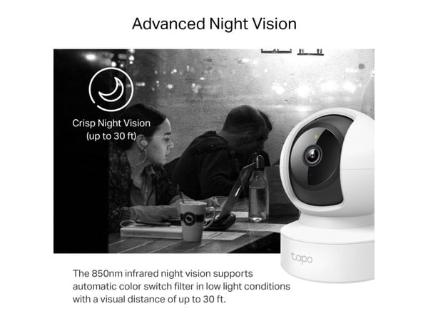 TP-Link Tapo C212, IP-sikkerhetskamera, Innendørs, Ledning & Trådløs, Amazon Alexa & Google Assistant, Tak/vegg/skrivebord, Hvit