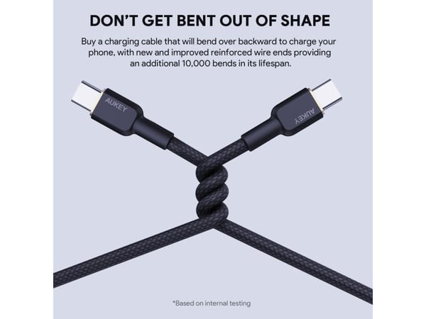 Aukey CB-NCC2 i nylonkabel USB C - USB C | 1,8 m | 3A | 60W PD | 20V