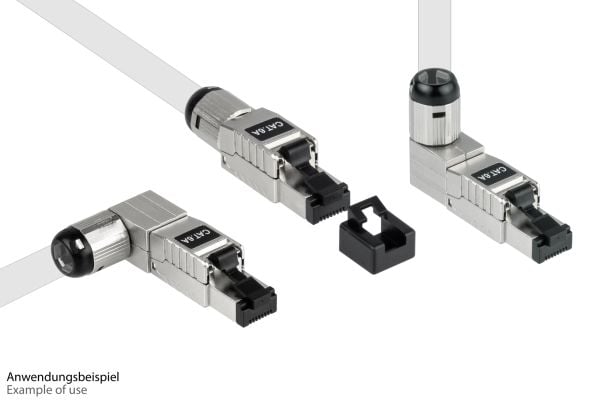 RJ45-kontakt Kat. 6A, verktøyfri / feltmontering, STP-skjermet, metall, 5 retninger, bra (GC-N0165)