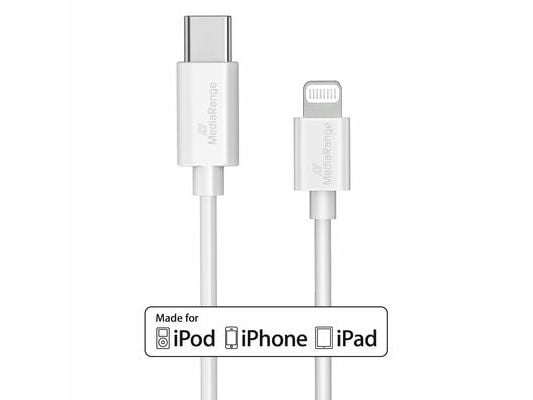 MediaRange MRCS215, 1 m, USB C, USB C/Lightning, USB 2.0, 0,48 Gbit/s, hvit MediaRange MRCS215, 1 m, USB C, USB C/Lightning, USB 2.0, 0,48 Gbit/s, hvit