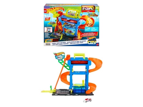 Hot Wheels City Tunnel Twist Car Wash, Kilpa-ajoneuvo ja ratasetti, 3 vuosi/vuosia, Muovi, Monivärinen