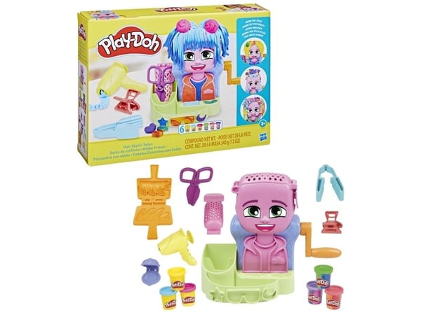 Play-Doh Hair Stylin'' Salon lekesett, håndverkssett for barn, 3 år, giftfri, flerfarget