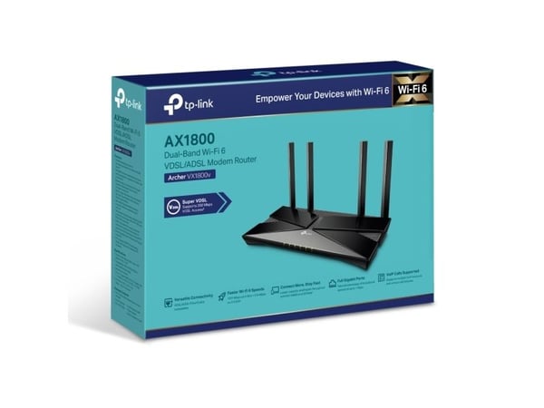 TP-Link Archer VX1800v, Wi-Fi 6E (802.11ax), Dual-band (2,4 GHz / 5 GHz), Ethernet LAN, ADSL, Sort, Bordplate-ruter