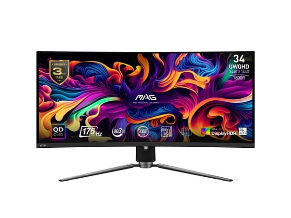MSI MAG 341CQPDE QD-OLED - OLED-skjerm - gaming - kurvet - 34" - 3440 x 1440 UWQHD @ 175 Hz - 1000 cd/m² - 1500000:1 - DisplayHDR 400 - 0.03 ms - 2...