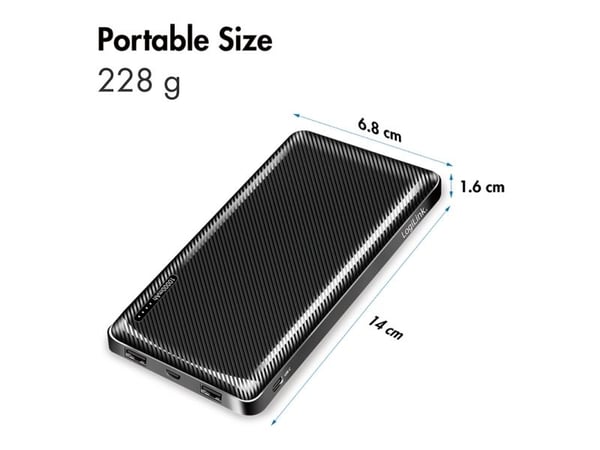 LogiLink PA0316, 10000 mAh, 12 W, musta