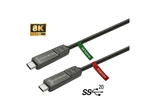 VivoLink - USB-kaapeli - 24-nastainen USB-C (han) til 24-nastainen USB-C (han) - USB 3.2 Gen 2 / DisplayPort 1.4 - 5 - 20 V - 15 m - lajittelu
