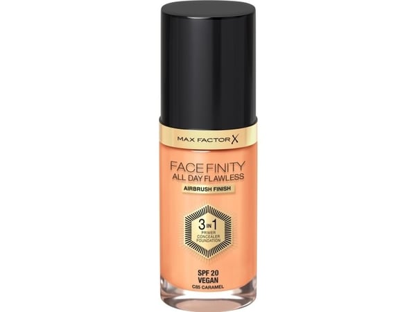 Max Factor Facefinity All Day Flawless 3 in 1 Vegan Foundation 85 Caramel, Pump bottle, Serum, Universal skin, Beige, Caramel, Natural