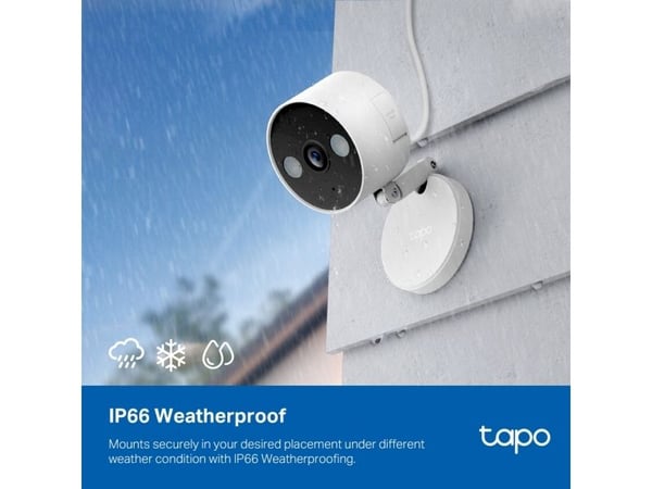TP-Link Tapo C120, IP-sikkerhetskamera, Inne & Ute, Ledning & Trådløs, Tak/vegg/skrivebord, Hvit, Svart, 120°